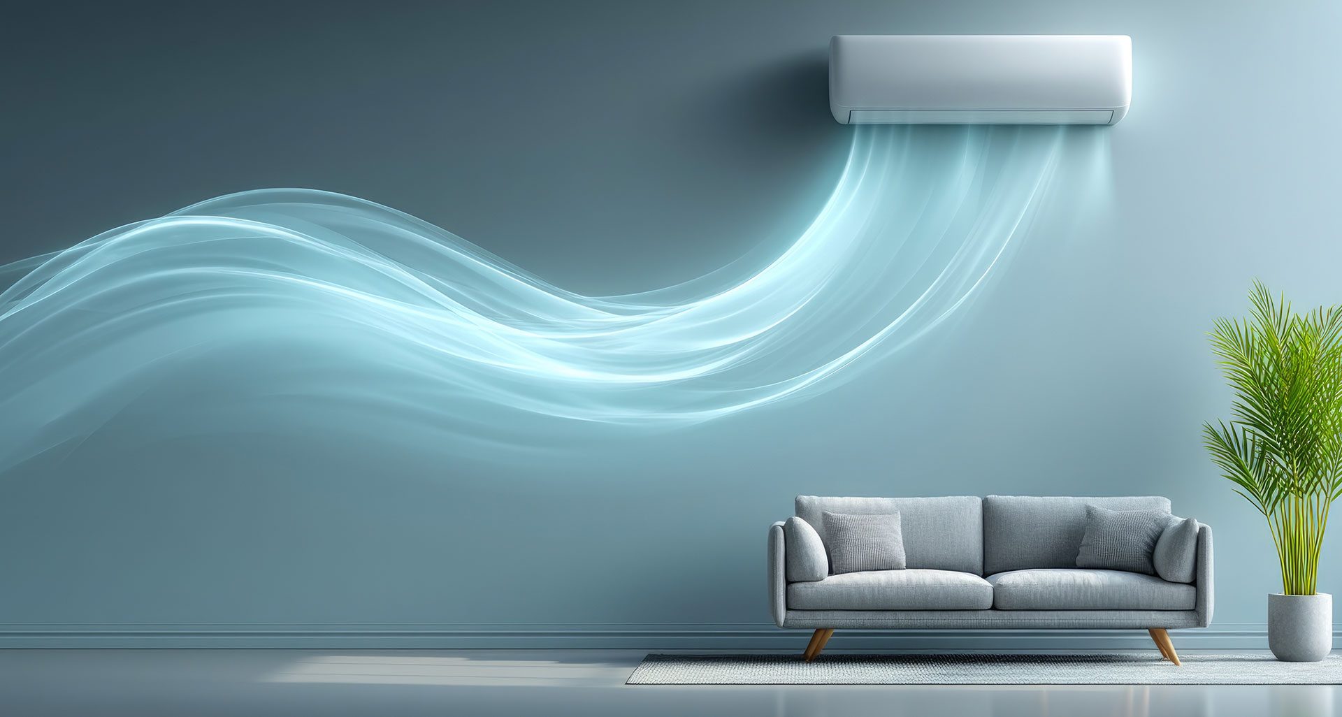 Flux d'air frais diffusé par un climatiseur dans un salon